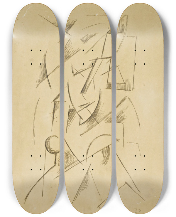 Triptych art skateboard deck of Antonin Prochzka Half Nude Girl by Antonin Prochazka (1882-1945)