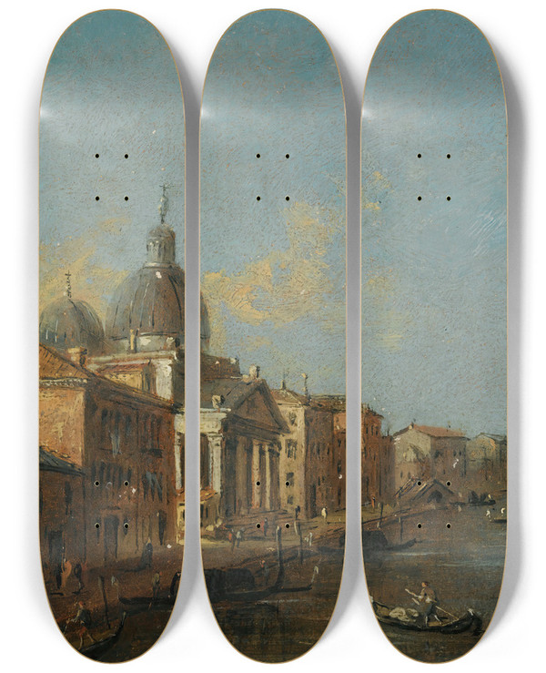 Triptych art skateboard deck of Giacomo Guardi Venice A View Of The Grand Canal With The Church Of San Simeone Piccolo by Giacomo Guardi (1764-1835)
