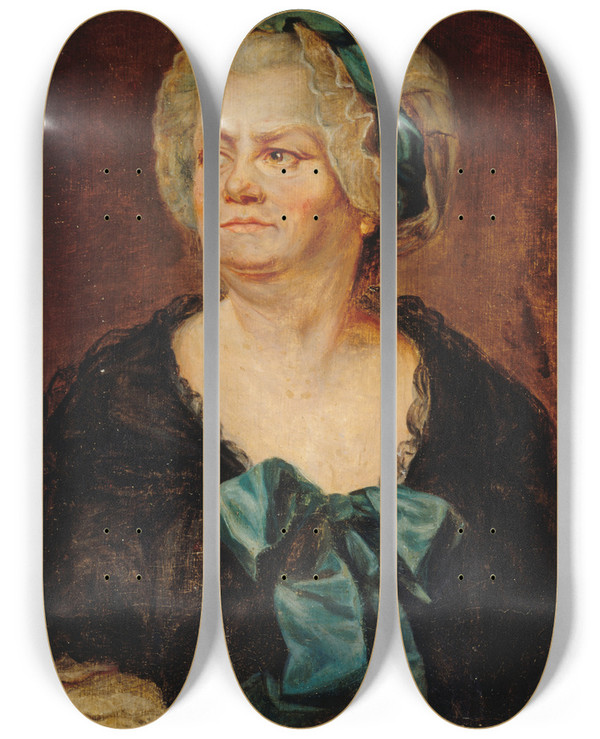Triptych art skateboard deck of Joseph Ducreux Presumed Portrait Of Madame Ducreux The Artists Mother by Joseph Ducreux (1735-1802)