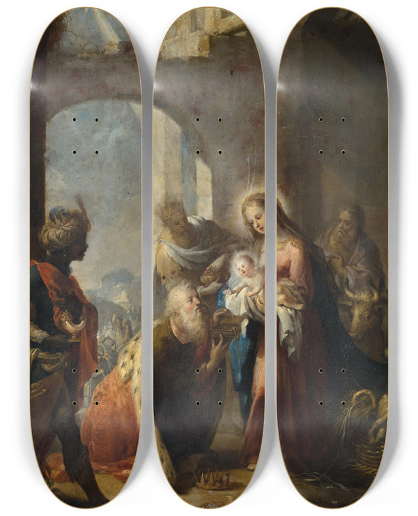 Triptych art skateboard deck of Austrian School The Adoration Of The Magi by Austrian School