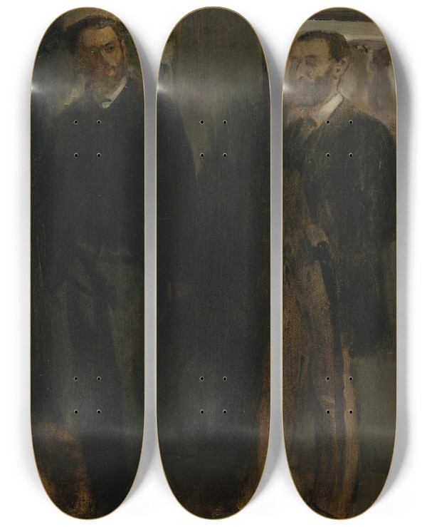 Triptych art skateboard deck of Edgar Degas Two Men by Edgar Degas (1834-1917)