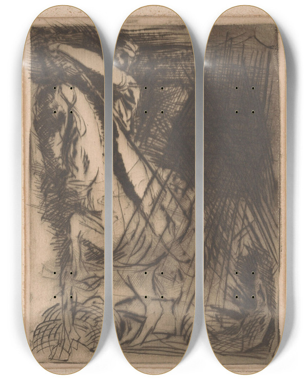 Triptych art skateboard deck of Willem Van Konijnenburg Sint Joris En De Draak by Willem van Konijnenburg (1868-1943)