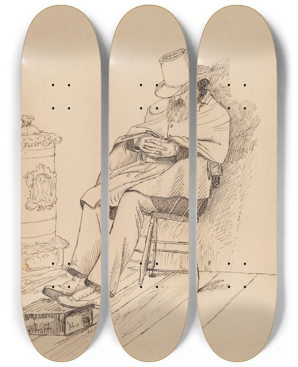 Triptych art skateboard deck of John Quincy Adams Ward Hk Brown by John Quincy Adams Ward (1830-1910)