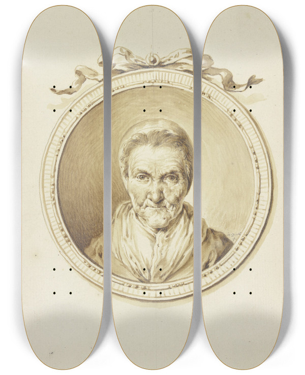 Triptych art skateboard deck of Januarius Zick Bildnis Einer Alten Frau En Face In Einem Medaillon Mit Schmuckband by Januarius Zick (1730-1797)