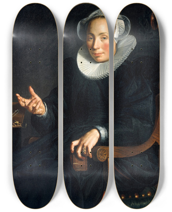 Triptych art skateboard deck of Joachim Wtewael Portrait Of Christina Wtewael Van Halen 15681629 by Joachim Wtewael (1566-1638)