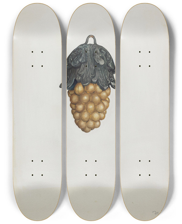 Triptych art skateboard deck of Alice Stearns Bunch Of Grapes by Alice Stearns