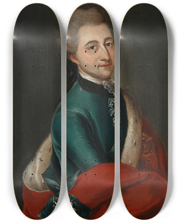Triptych art skateboard deck of Franz Ignaz Molitor Portrait Of King Stanislas Augustus by Franz Ignaz Molitor (1731-1794)