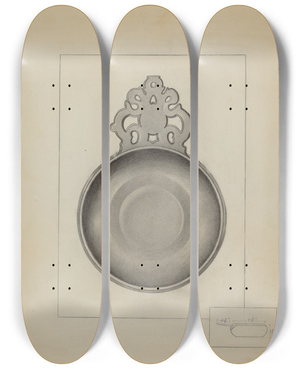 Triptych art skateboard deck of Charles Cullen Pewter Porringer_4 by Charles Cullen (20-)