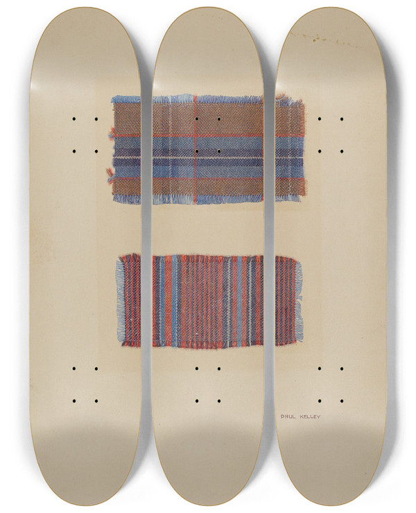 Triptych art skateboard deck of Paul Kelly Textile Samples_1 by Paul Kelly