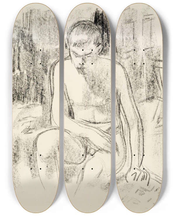 Triptych art skateboard deck of Magnus Enckell Nude Boy Seated by Magnus Enckell (1870-1925)