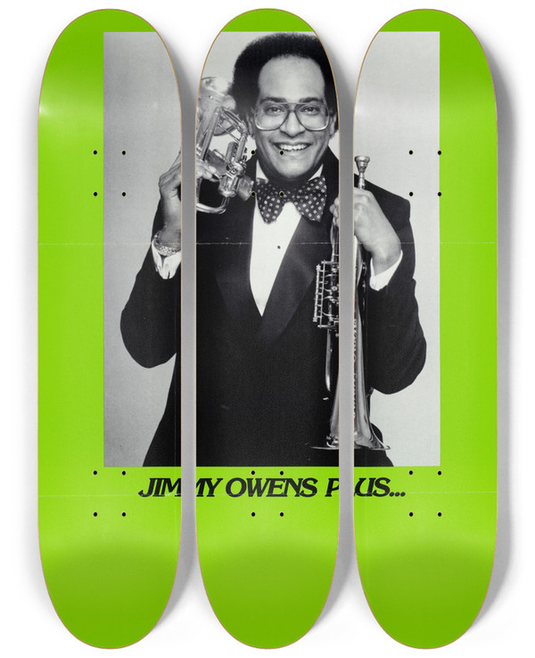 Triptych art skateboard deck of Us Information Agency Jimmy Owens Plus_2 by U S Information Agency (1953-1999)
