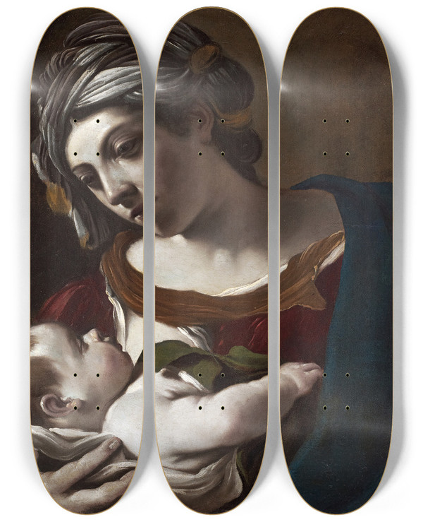 Triptych art skateboard deck of Guercino Virgin And Child_1 by Guercino (1591-1666)
