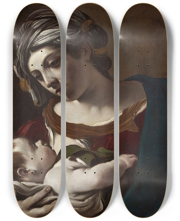 Triptych art skateboard deck of Guercino Virgin And Child_2 by Guercino (1591-1666)
