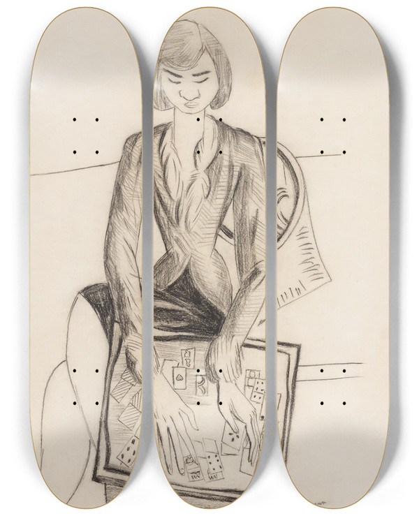 Triptych art skateboard deck of Max Beckmann Quappi Patience Legend by Max Beckmann (1884-1950)