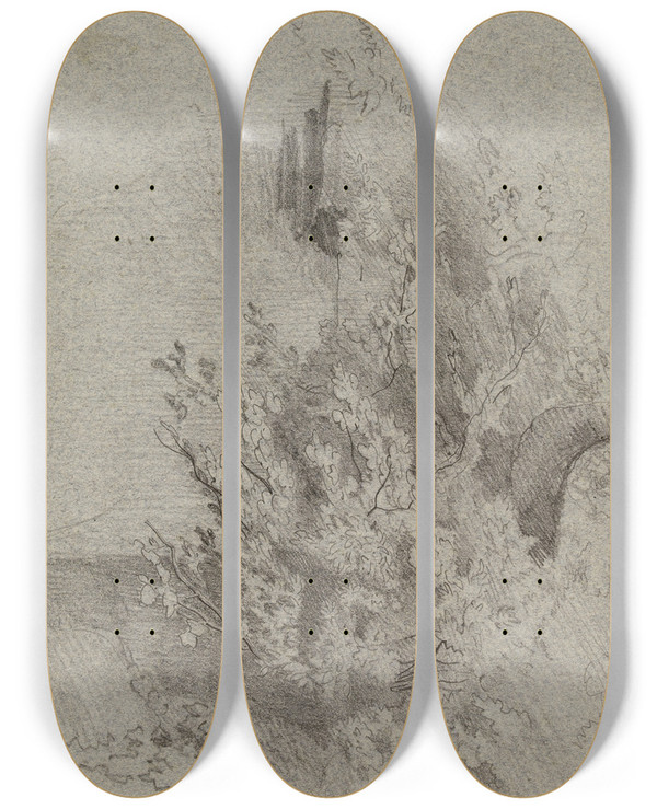 Triptych art skateboard deck of Jeanachille Benouville Feuillage_2 by Jean-Achille Benouville (1815-1891)