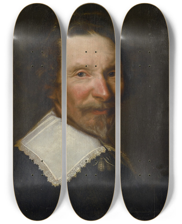 Triptych art skateboard deck of Abraham De Vries Portrait Of A Man_2 by Abraham de Vries (1585-1650)