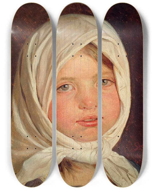 Triptych art skateboard deck of Peder Severin Kryer Little Girl From Hornbk by Peder Severin Kroyer (1851-1909)