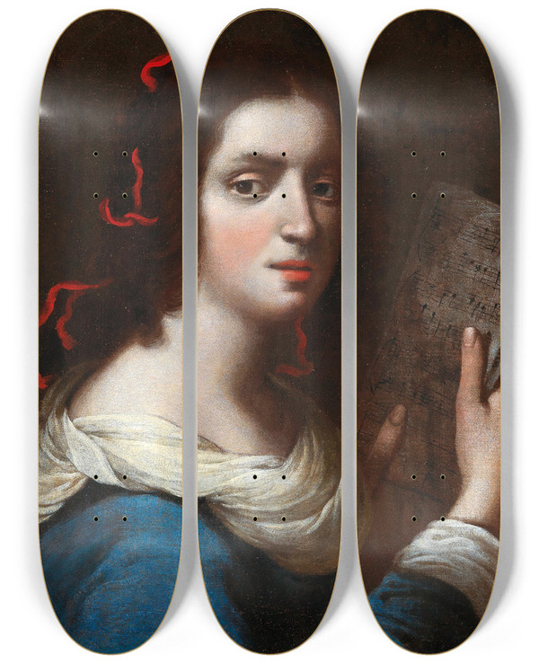 Triptych art skateboard deck of Giovanni Martinelli Saint Cecilia by Giovanni Martinelli (1600-1659)