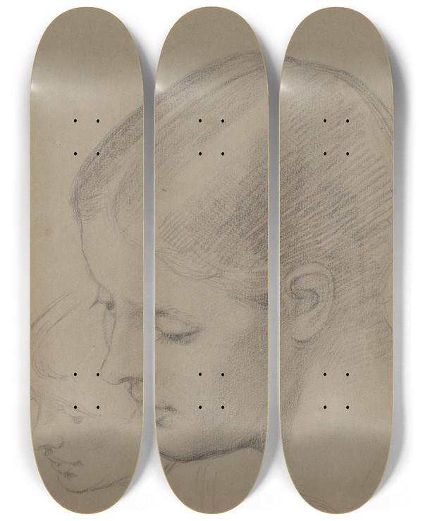 Triptych art skateboard deck of Enoch Wood Perry Jr Studies Of A Female Head Recto by Enoch Wood Perry Jr (1831-1915)