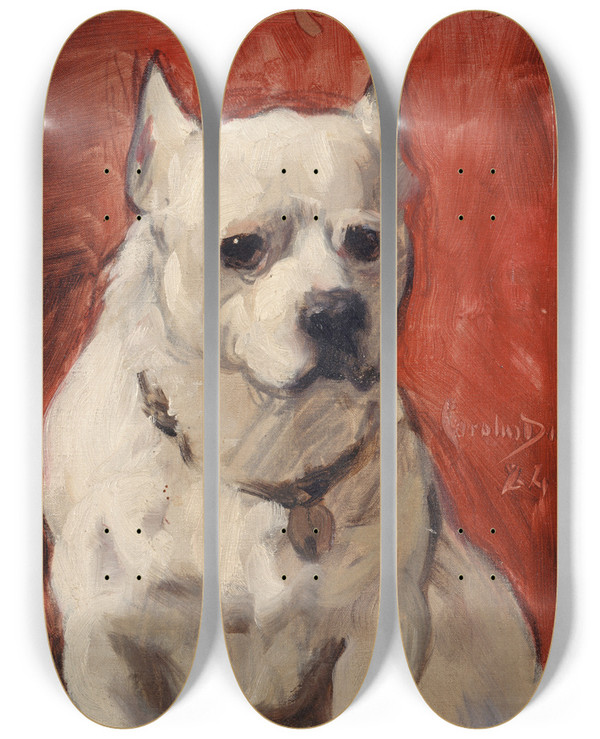 Triptych art skateboard deck of Carolusduran Le Chien Chinois by Carolus Duran (1837-1917)