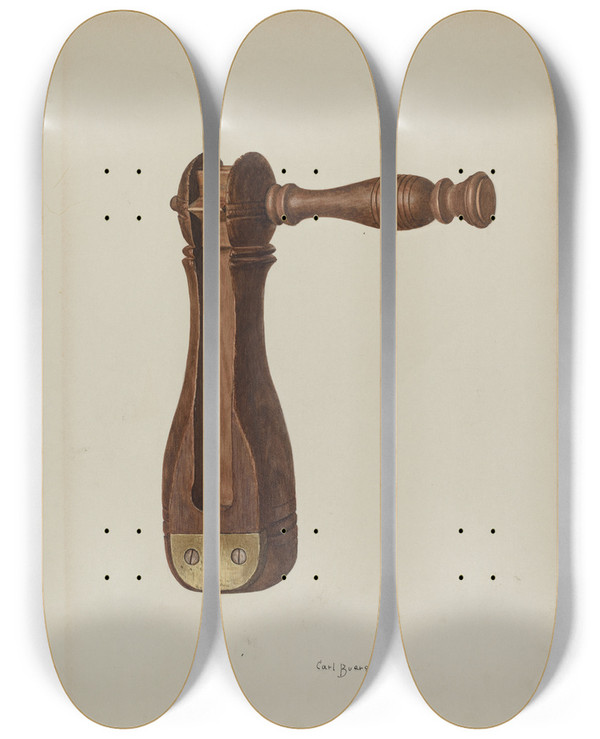 Triptych art skateboard deck of Carl Buergerniss Police Rattle by Carl Buergerniss (20-)