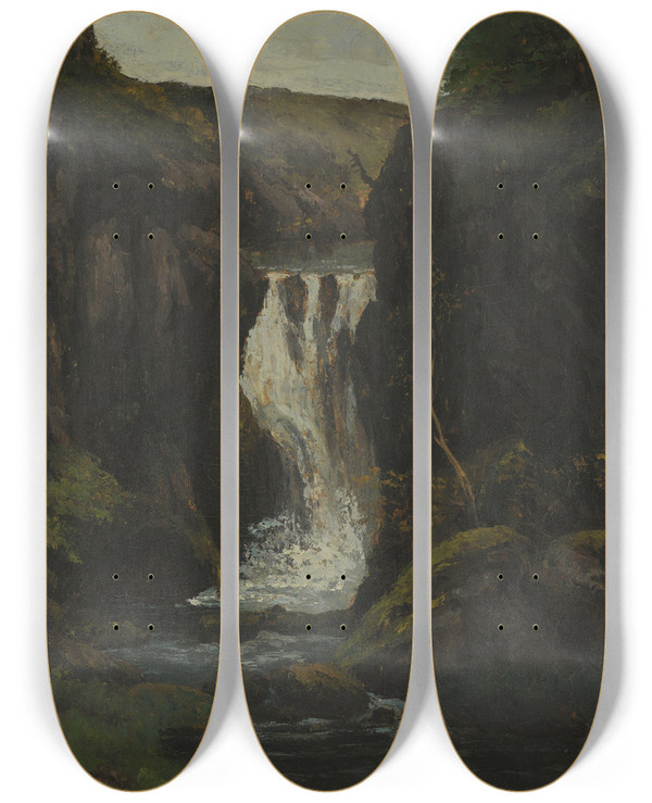 Triptych art skateboard deck of Gustave Courbet The Cascade by Gustave Courbet (1819-1877)