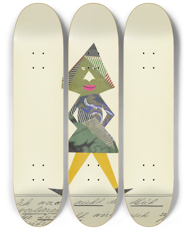 Triptych art skateboard deck of John Elsas Ich Werde Nicht Den Mut Verlieren by John Elsas (1851-1935)