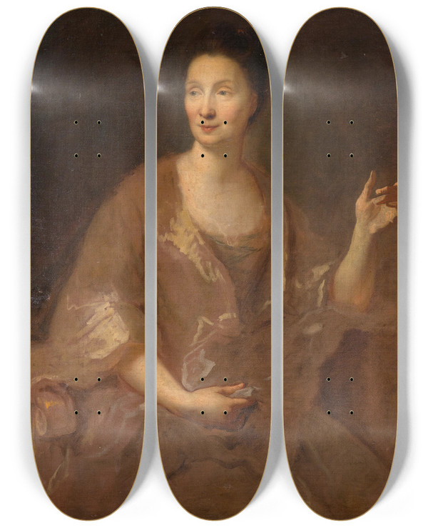 Triptych art skateboard deck of Jeanfranois De Troy Portrait Of A Woman by Jean-Franois de Troy (1679-1752)