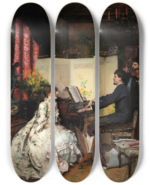 Triptych art skateboard deck of Pascaladolphejean Dagnanbouveret The Duet by Pascal-Adolphe-Jean Dagnan-Bouveret (1852-1929)