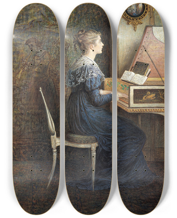 Triptych art skateboard deck of William John Hennessy An Old Song by William John Hennessy (1839-1917)