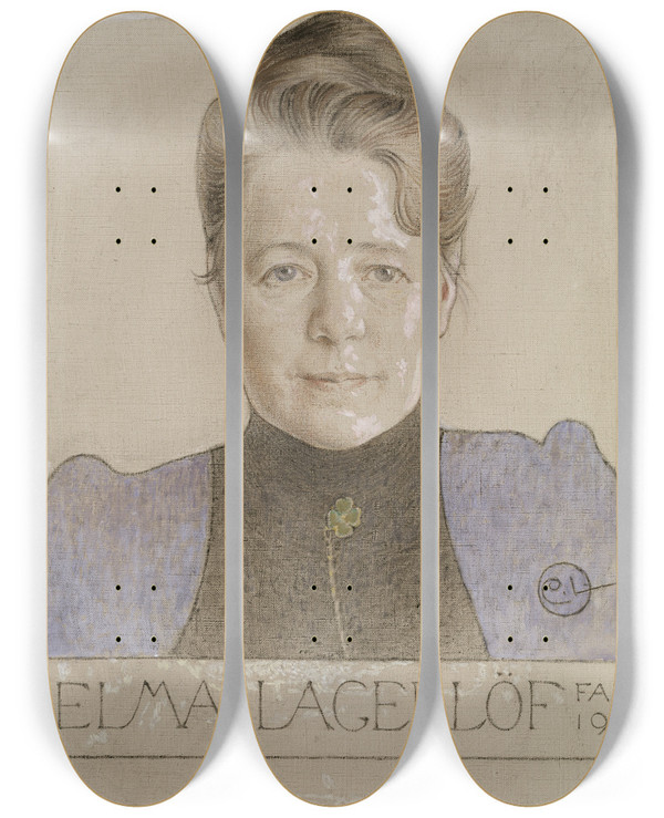 Triptych art skateboard deck of Carl Larsson The Author Selma Lagerlf by Carl Larsson (1853-1919)
