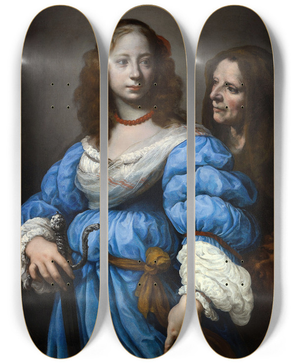 Triptych art skateboard deck of Felice Ficherelli Judith With The Head Of Holofernes by Felice Ficherelli (1603-1660)