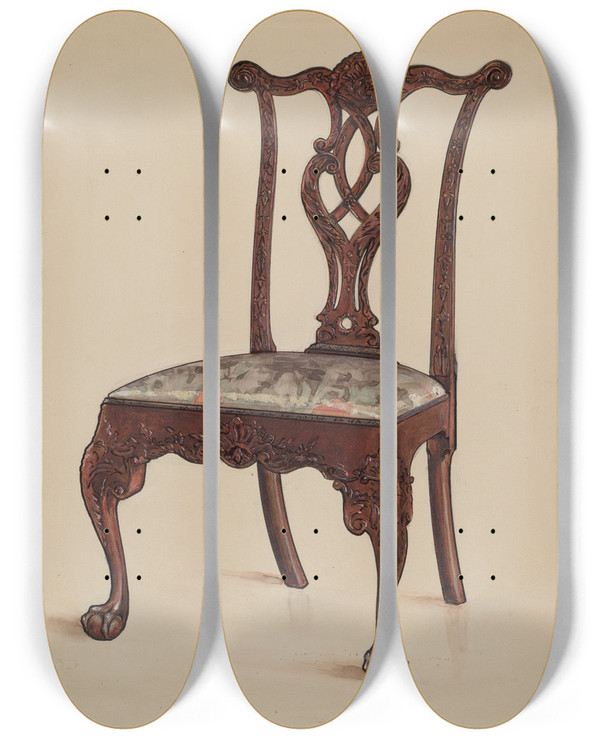 Triptych art skateboard deck of M Rosenshieldvonpaulin Side Chair_1 by M. Rosenshield-von-Paulin