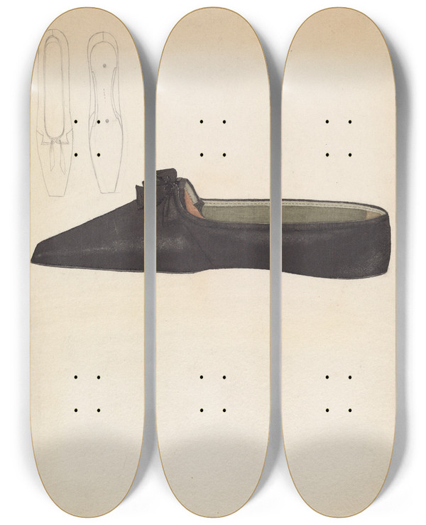 Triptych art skateboard deck of Bessie Forman Womans Slipper by Bessie Forman