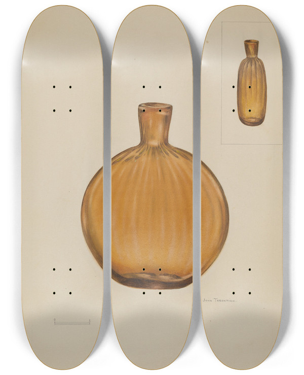Triptych art skateboard deck of John Tarantino Flask_3 by John Tarantino (1935)