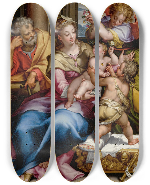 Triptych art skateboard deck of Denys Calvaert The Holy Family With Saint John The Baptist And An Angel by Denys Calvaert (1540-1619)