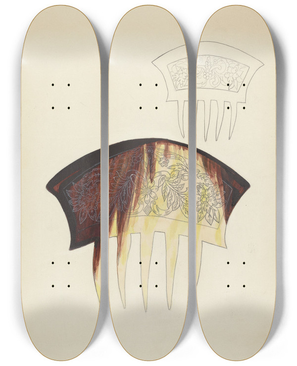 Triptych art skateboard deck of Margaret Concha Comb_2 by Margaret Concha