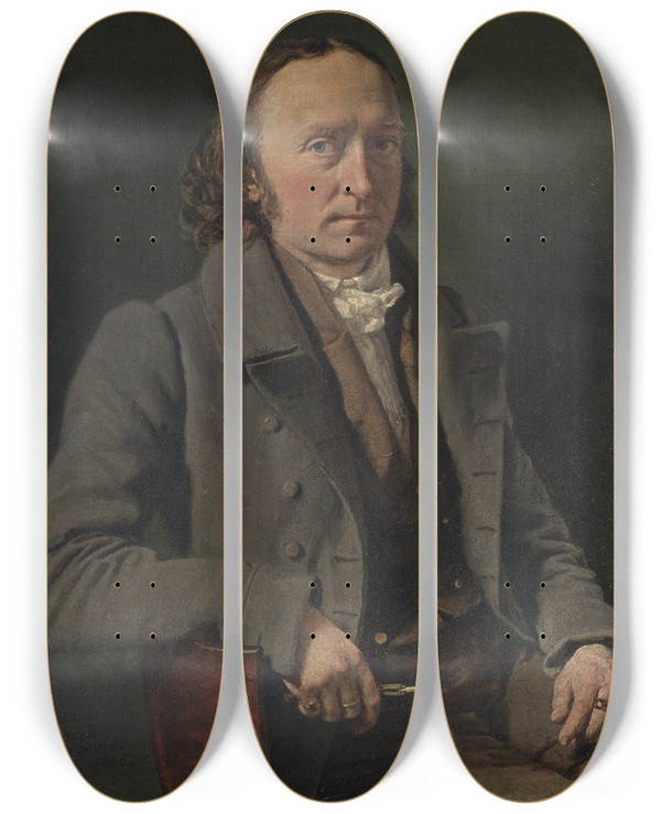 Triptych art skateboard deck of Christian Albrecht Jensen Selfportrait by Christian Albrecht Jensen (1792-1870)