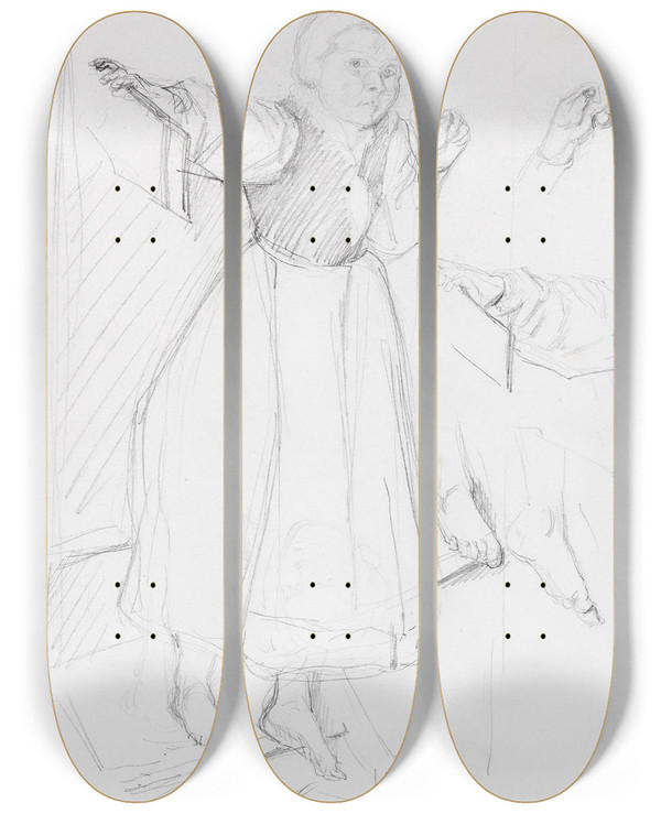Triptych art skateboard deck of Max Liebermann Tiroler Mdchen Auf Einer Stufe Stehend by Max Liebermann (1847-1935)