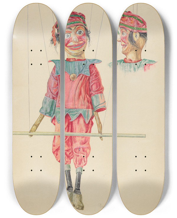 Triptych art skateboard deck of David Ramage Acrobat Albert by David Ramage
