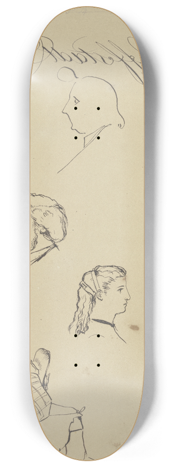 Albert Hendschel - Studienblatt mit Kpfen, oben Johann David Passavant, darunter Julius Hamel 8.25 inch art skate deck
