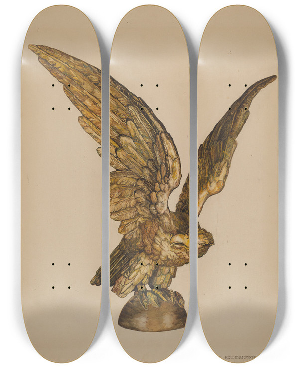 Triptych art skateboard deck of Doris Hollingsworth Metal Eagle by Doris Hollingsworth