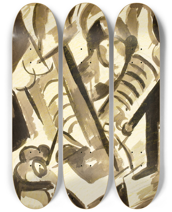 Triptych art skateboard deck of Carl Newman Abstract 4 by Carl Newman (1858-1932)