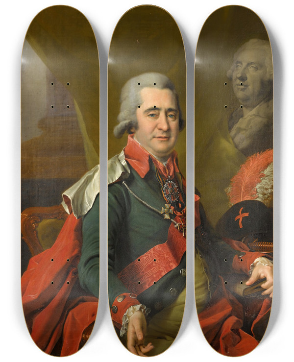Triptych art skateboard deck of Dmitry Levitsky Portrait Of Count Ilya Andreevich Bezborodko by Dmitry Levitsky (1735-1822)