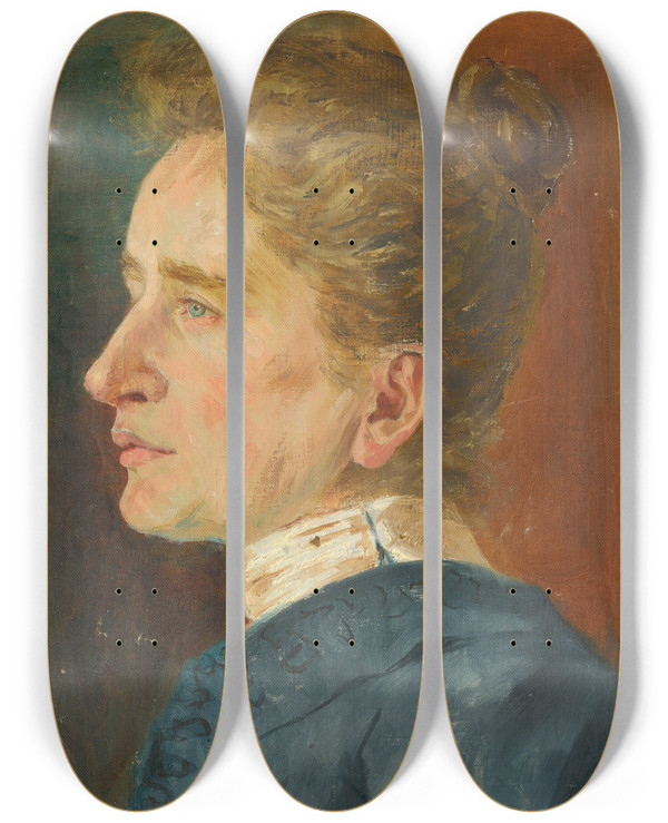 Triptych art skateboard deck of Aurel Ballo Head Study Of An Older Woman In Profile by Aurel Ballo (1871-1940)
