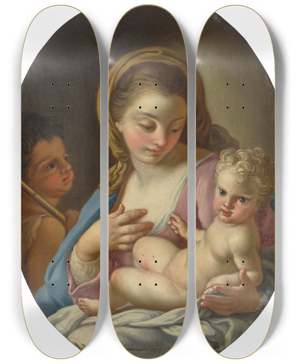Triptych art skateboard deck of Francesco De Mura Madonna And Child With The Infant Saint John The Baptist_1 by Francesco de Mura (1696-1782)