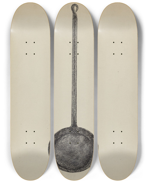 Triptych art skateboard deck of Rollington Campbell Skillet by Rollington Campbell