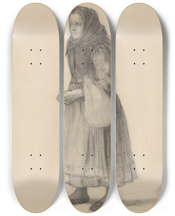 Triptych art skateboard deck of Karol Miloslav Lehotsk Dieva S Batkom by Karol Miloslav Lehotsky (1878-1929)