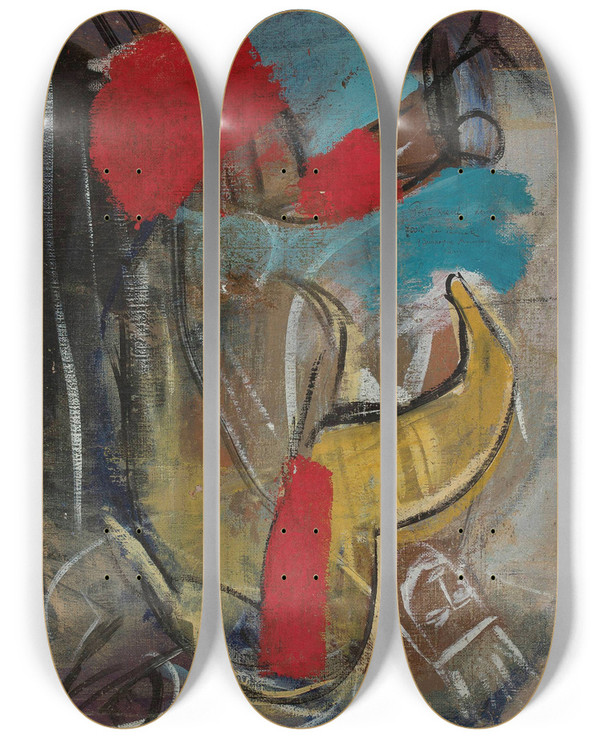 Triptych art skateboard deck of Jan Rubczak Pontneuf Rainy Day by Jan Rubczak (1884-1942)