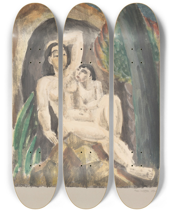 Triptych art skateboard deck of Max Weber Mother Andchild by Max Weber (1881-1961)